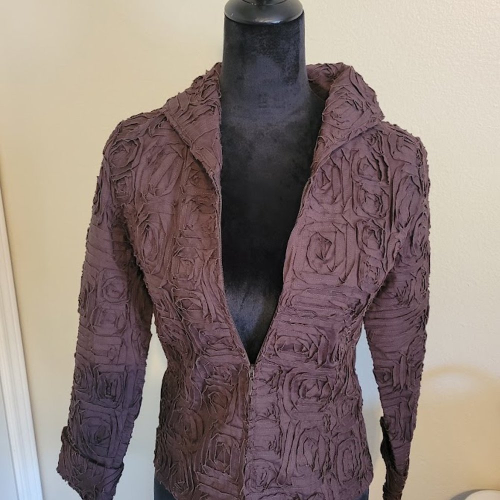 D&Y Rosetta Textured Zip Jacket 3/4th sleeve Size Small Brown